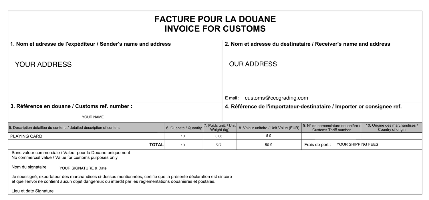 Exemple of a proforma invoice for CCC Grading submission
