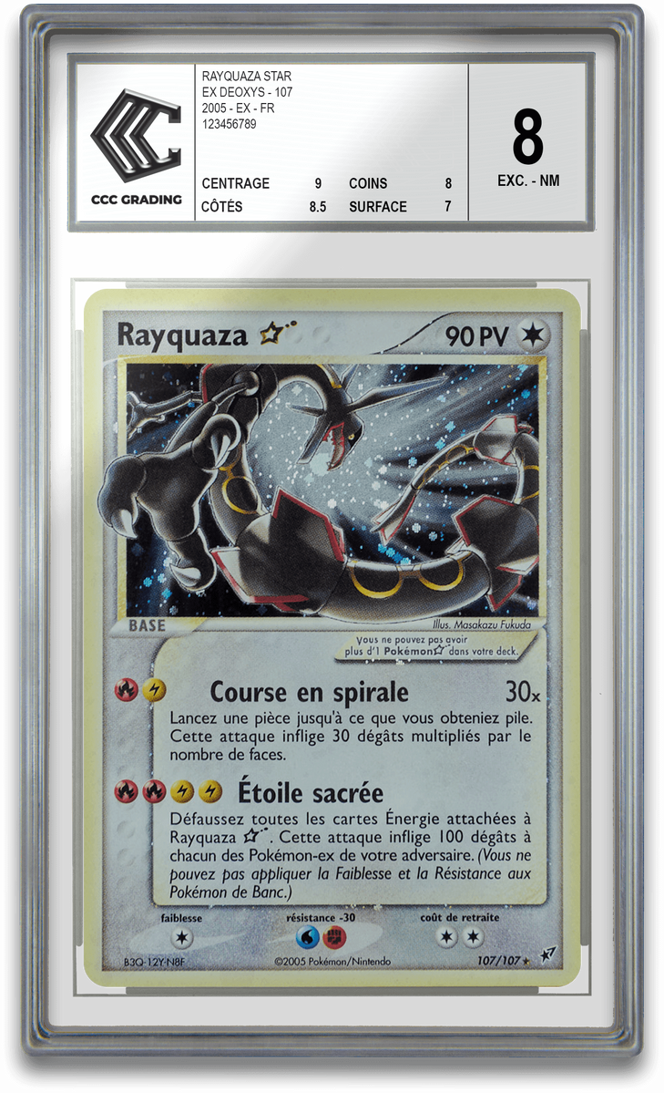 Certification de Carte Pokemon Rayquaza STAR Ex Deoxys 107